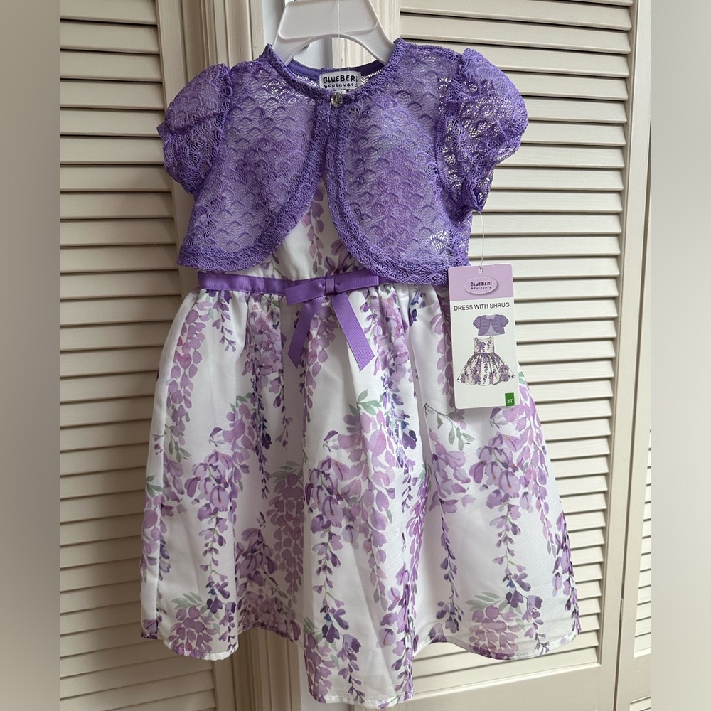 NWT Purple and White Floral Dress with Shrug